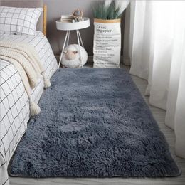 Kid's Bedroom Bedside Carpets Silky Fluff Sofa Rug Rectangle Living Room Garden Mats Long Plush Carpet Household Pad Gray White 240117