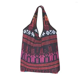 Shopping Bags Aztec Mayan Motive Rebozo Mexican Reusable Grocery Foldable 50LB Weight Capacity Eco Bag Eco-Friendly Ripstop