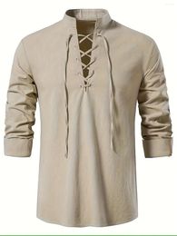 Men's T Shirts Plus Size Solid Shirt Drawstring Long Sleeve Clothing