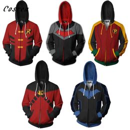 Sweatshirts Cosplay Zipper Hoodie Sweatshirts Men Red Hood Hoodie Pullover Tops Mens Robin Costume Jacket Haruku Coats