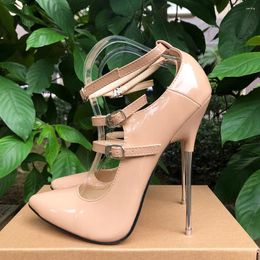 Dress Shoes Chic Nude 16cm Super Metal High Heels Ankle Strap Sexy Pumps Fetish Stilettos Instep Pole Dance Unisex Size45 46