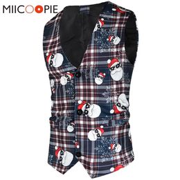 Blazers Christmas Vest Men 2020 Brand Striped Santa Claus Printed Sleeveless Mens Suit Vests Jacket VNeck Slim Fit Chalecos Para Hombre