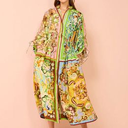 Australian Designer Dress 2024 Spring/Summer New Style Organic Cotton Colour Block Retro Print Dress Long Dress