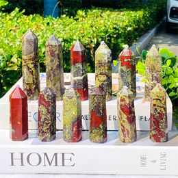 Decorative Objects & Pcs Big Natural Crystal Point Dragon Blood Stone Tower Healing Quartz Quadrangular Ornament For Home Decor