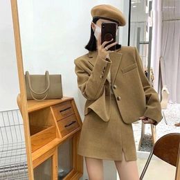 Work Dresses Elegant Woolen Coat And Mini Skirt Set For Women Luxury Short Jacket Korean Sweet Suit Autumn Winter 2 Piece