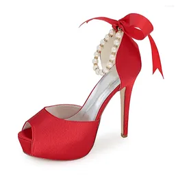 Sandals MODX 2023 Satin Wedding Shoes Peep Toe Heeled M2 Platform Ankle Pearls Prom Evening Party Ladies Dress Pumps