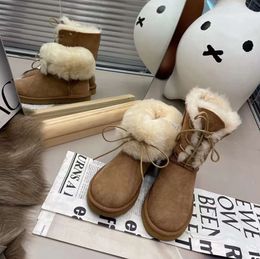 designer fluffy snow boots mini women winter boot fur slipper ankle wool shoes sheepskin real leather classic brand casual outside