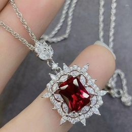 Pendant Necklaces High Quality S925 Sterling Silver Horse Eye Red Square Zircon Necklace For Fashion Women Jewellery LN063