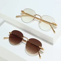 Sunglasses Fashion Simple Frameless Oval Metal Personality UV400 Casual Black Luxury Eyewear For Adult Women Men