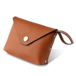 Portable Genuine Leather Short Coin Wallets Card Holder Bag Case Retro Cowhide Small Money Purse for Men Women Earphone Pouch
