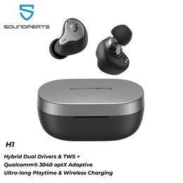 Earphones Soundpeats H1 Hybrid Dualdriver Tws Earphone Bluetooth 5.2 Aptx Qcc3040 Hifi Sound Wireless Charging Earbuds 40hrs Playtime