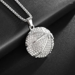 Pendant Necklaces Hip Hop Rock Sport Basketball Iced Out Zircon Chain For Men Stainless Steel Sports Ball Necklace Punk Jewelry