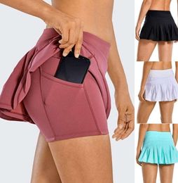 2024Skirts Pleated Yoga L-07 Tennis Skirt Gym Clothes Women Running Fiess Golf Pants Shorts Sports Back Waist Pocket Zipper 11392