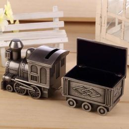 Favor Vintage Piggy Bank Locomotive Loco Railway Alloy Owl Money Box Train Engraving Kids Birthday Party Favors Christmas ldren's day gi