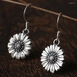 Dangle Earrings BOCAI 2023 Real S990 Pure Silver Jewellery Thai Matte Daisy Flower Female Ethnic Style For Woman