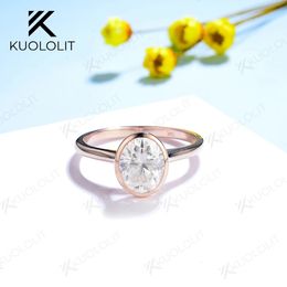 Kuololit Bezel Set Rings for Women Solid 18K 14K 10K Rose Gold Diamond Anniversary Wedding Fine Jewellery 231229