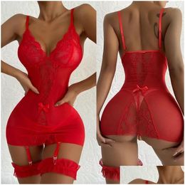 Women'S Sleepwear Womens Plus Size Lingerie Sexy Women Lace Nightie Gown Babydoll Erotic Underwear Garter Costume Fishnet Transparen Dhj8Z