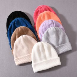 Wool Cashmere Knitted Beanies Thick Double Layer Fluffy Long Rabbit Hair Skullies Female Knitted Hats Warm Unisex Beanie Warm 231229