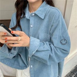 Women's Blouses BIYABY Autumn Korean Style Corduroy Shirt For Women Loose Single Breasted Woman Solid Colour Turn-Down Collar