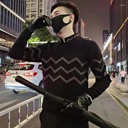 Men's Sweaters Knitted For Men Slim Fit Pullovers Black Man Clothes Collared Striped Fashion 2023 Knitwears Ugly Korean Style Cotton A