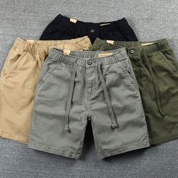 Men's Shorts Mens Cargo 2024 Casual Cotton Work Trousers Knee Length Elastic Waist Bermuda Masculina