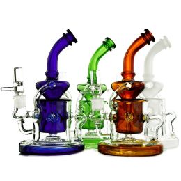 Colourful Tornado Recycler Oil Rig with Showerhead Perc and Heavy Base Glass Bong WP308 LL