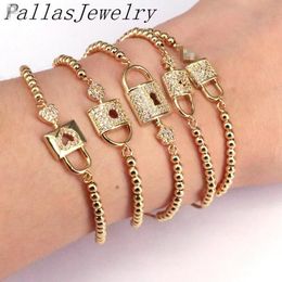 Bangle 10Pcs Mix Key lock micro pave cz zircon cubic zirconia Bracelet Adjustable gold Colour Charm Beaded Chain