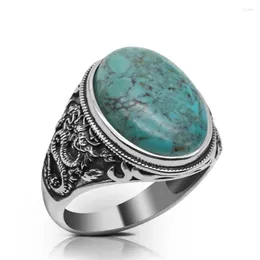 Cluster Rings Men Vintage Natural Turquoise Stone 925 Sterling Silver Turkish Islamic Antique Wedding Male