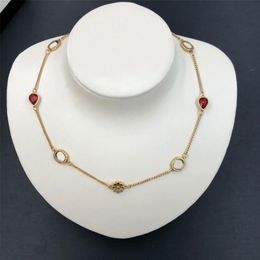 Ladies Fashion Letter Ruby Chains Necklace with Box Party Festival Gift Jewelry Bling Charm Exquisite Chain Trendy Outdoor Necklac257Y