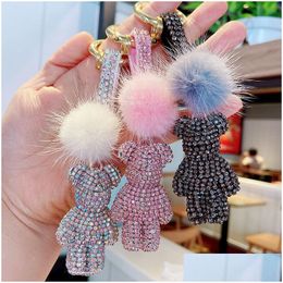 Key Rings Mink Hair Claw Drill Violent Bear Car Ring Cute Inlaid Diamond Doll Bag Pendant Accessories Gift Gc94 Drop Delivery Jewelry Dhc8C