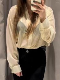 Women's Blouses Solid Colour Transparent Shirts Women 2024 Spring Long Sleeve Single Breasted Lapel Collar Casual Fashion Blouse Lady