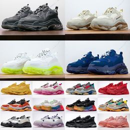 2024 Homens Womens Classic Triple S Clear Sole Casual Shoes Gray All White Black Green Pink RETRO Orange Luxuja Paris 17W Sneakers Trainers Outdoor Eur 36-45