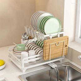 Kitchen Storage 2 Tiers Dish Bowl Drainer Rack Foldable Knife Fork Water Cup Saucepan Lid Countertop Organiser