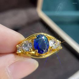 Wedding Rings Gorgeous Luxury Women Gold Colour Round Blue White Stones Engagement Party Bridal Jewellery