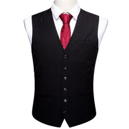 Blazers Barry.Wang Mens Black Solid Waistcoat Blend Tailored Collar Vneck 3 Pocket Check Suit Vest Tie Set Formal Leisure MD2310