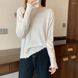 Women's Sweaters Autumn Knitted Sweater Fashion Womens Winter White Black Knitwear Women Pullover Ruffles Jumper Pull Femme