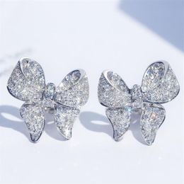 S925 Sterling Silver Love Bow Bowknot Designer Stud Earrings Shining Crystal Luxury CZ Bling Diamond Stone Cute Earings Earring Ea3009