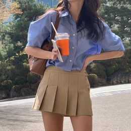 Work Dresses Korean Chic Summer Two Piece Set Women Outfit 2023 Long Sleeve Loose Striped Shirt Top Pleated Short Skirt Clothing