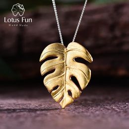 Fun Real 925 Sterling Silver Handmade Fine Jewellery 18K Gold Monstera Leaves Design Pendant without Necklace for Women Gift 231229