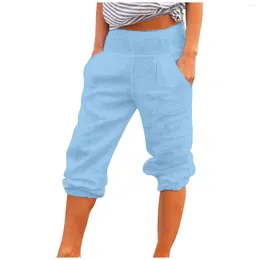 Women's Pants Women Summer Girls' Linen Jogger Pant With Pockets Casual Loose Cotton And Knee-length Pantalones De Mujer