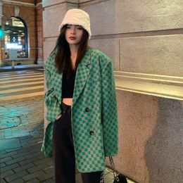 Women's Suits Green Plaid Colorblock Loose Clothing Cheque Female Coats And Jackets Outerwear Blazers Korean Luxury High Quality Spring