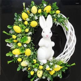 Decorative Flowers Easter Garland Wreath 25cm Diameter 2023 Hanging Ornament Festival Decoration Happy