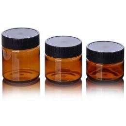 2oz 3.3oz 4oz Quality Amber PET Plastic Jars Round Leak Proof Cosmetic Foods Containers Bottle with Black PP Lids & White Gasket LL
