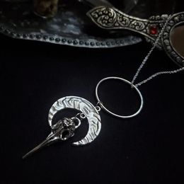 Morrigan Moon Goddess Crow Skull Necklace Gothic R Jewellery Pagan Celestial Witch Women Gift 2021 Pendant Fashion Long Necklaces341T