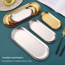 Flatware Sets Gold Stainless Steel Napkin Storage Tray Nordic Ins Style Oval Barbecue Plate Towel BBQ Tableware Dish Shelf Trays