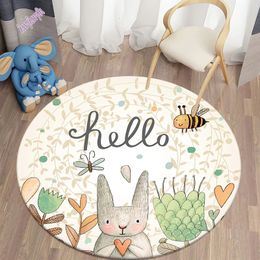 Decorative Carpet Cartoon Bunny Printed Area Rugs Round for Living Room Floor Mat Flannel AntiSlip Children 231229