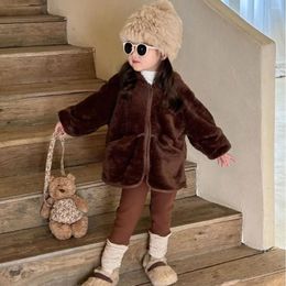 Jackets 2023 Autumn And Winter Children's Clothing Korean Girls Cute Hooded Furry Sweater Fall Coat