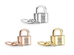 Shine Gold Colour Padlock and Key Dangle Charm 925 Sterling Silver Beads For Jewellery Making Fit Original Bracelets Fashion DIY 760088C01 780088C01 790088C012701039