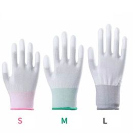 12 Paar Dutzend Nylon-PU-Fingerhandschuhe, weißer Handschuh, antistatisch, sauber gestrickt, 231229