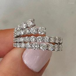 Wedding Rings Simple Stylish Lines Cubic Zirconia Women Silver Color Band Bridal Accessories Modern Jewelry For Party Gifts